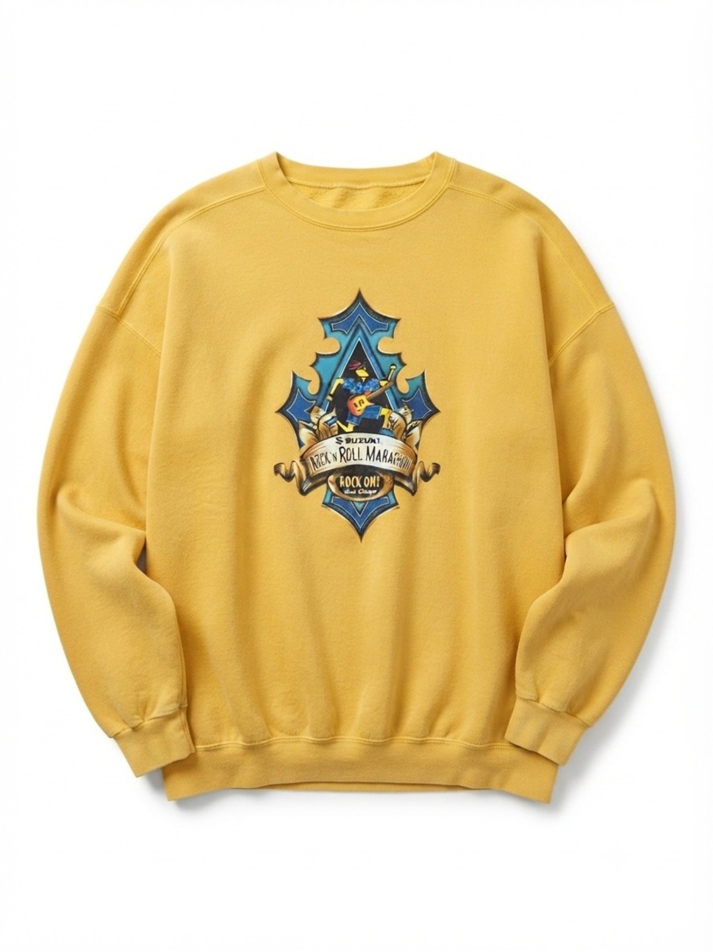 VTG Authentic Pigment Y2K Rock n Roll Marathon Sweatshirt Mustard XL Grunge